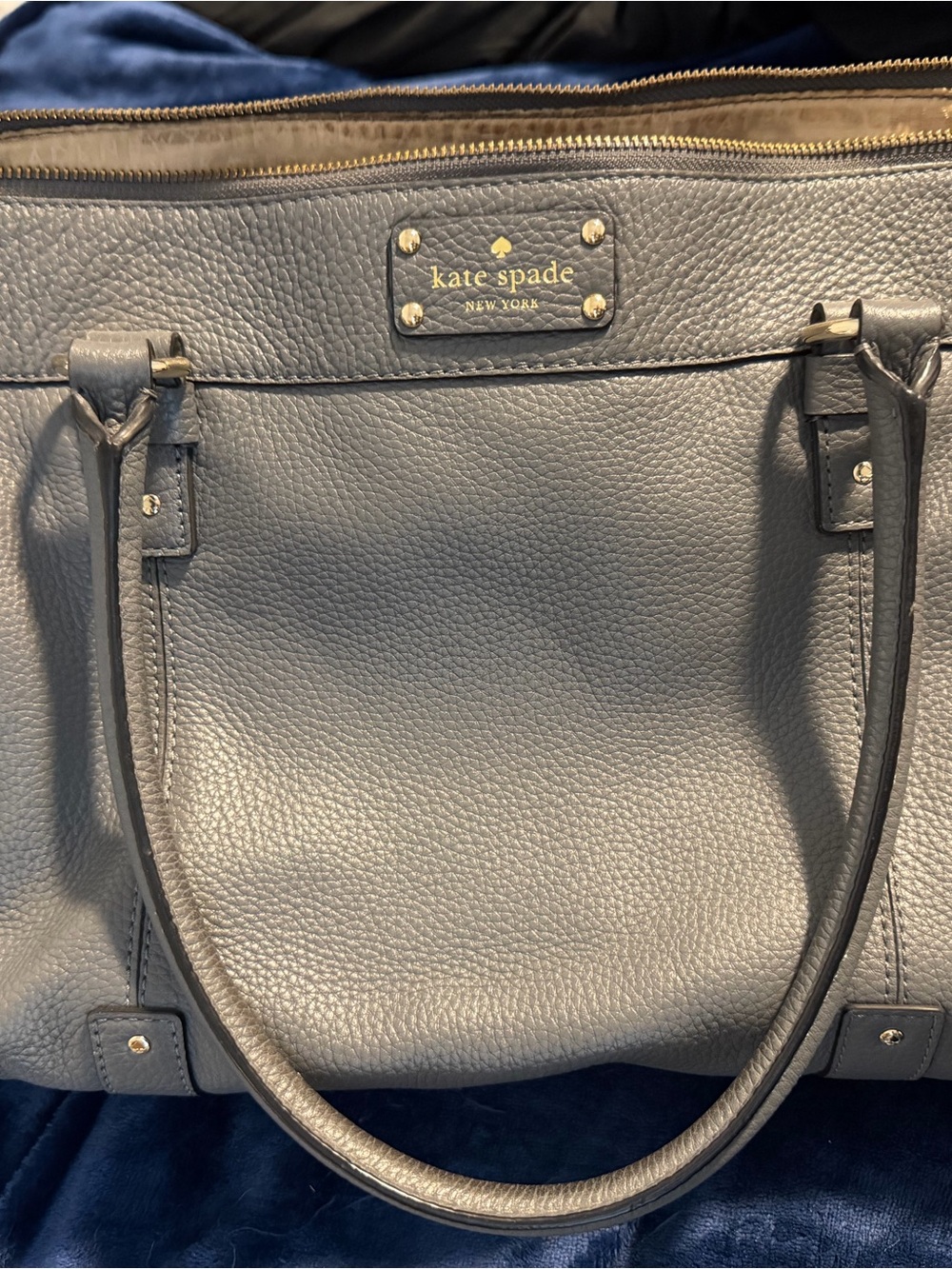 kate spade Gray Pebbled Leather Tote with Gold Hardware